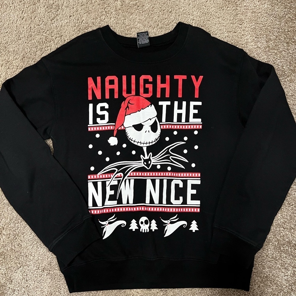 Festive Black Graphic Crewneck Sweater